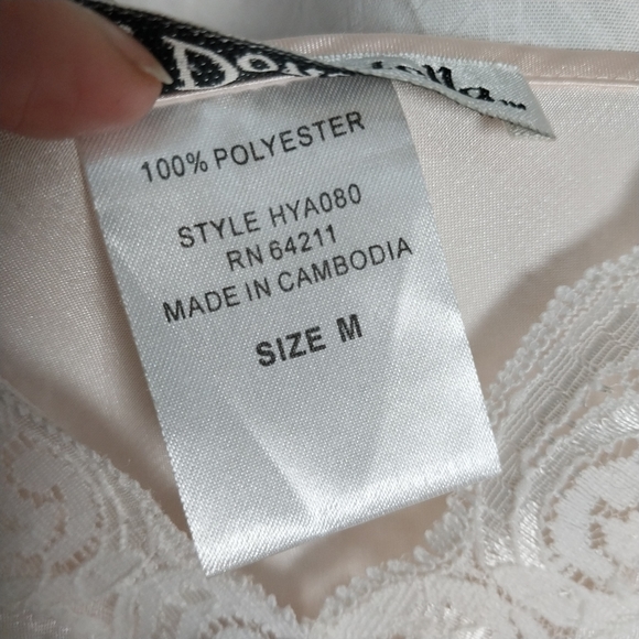 Linea Donatella Fly Away Baby Doll Satin Chiffon Lace Trim Pale Peach Size M - Picture 5 of 7